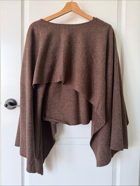 Brown Draped Women's Sweater - Soft Layered Knit
